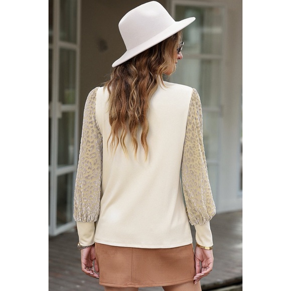 Cream Leopard Sleeve Blouse - Picture 2 of 2